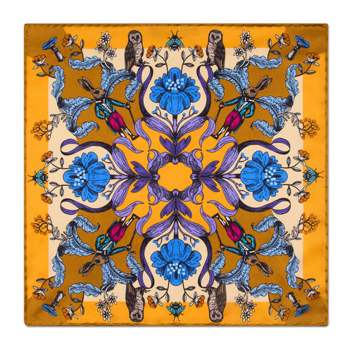PRE-ORDER - Garden of the Owls and Hares Yellow Silk Pocket Square