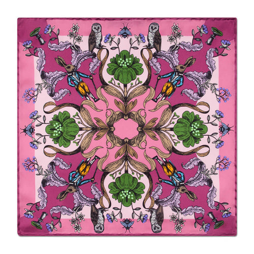 PRE-ORDER - Garden of the Owls and Hares Pink Silk Pocket Square