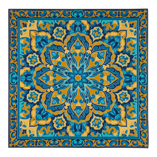 The Templar Emblem Teal and Ochre Yellow Silk Pocket Square