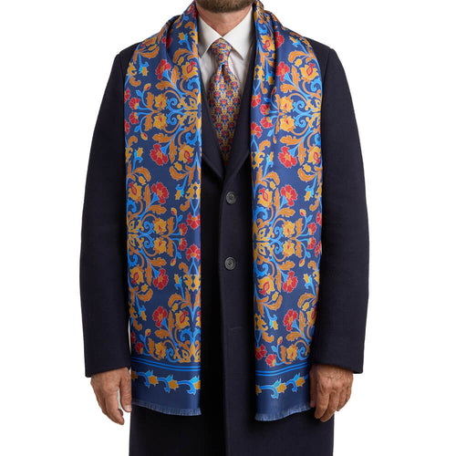 Sciarpa Giardino di Agrigento Blu Seta Twill