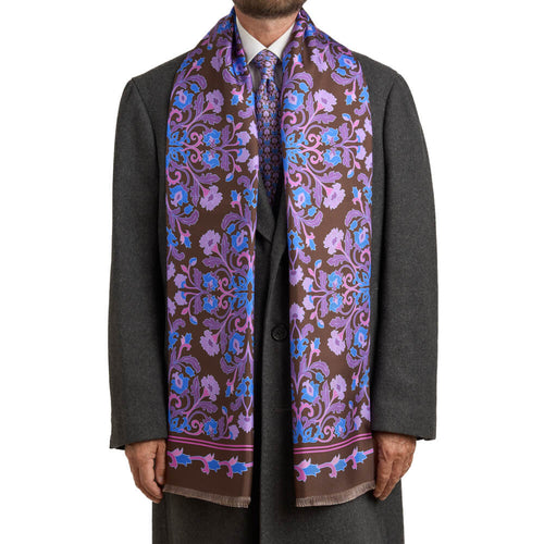 Sciarpa Giardino di Agrigento Viola e Marrone Seta Twill