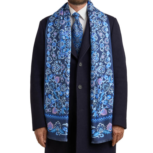 Sciarpa Giardino Zisa Blu Seta Twill