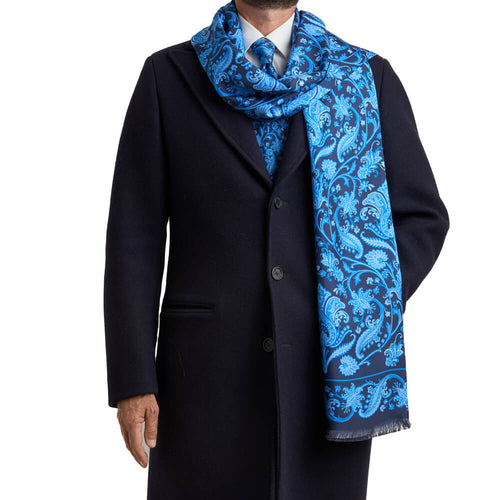 Sciarpa Giardino Villa Bellini Blu Seta Twill