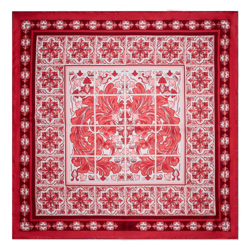 Foulard Arte in Ceramica Rosso e Bianco Seta Twill
