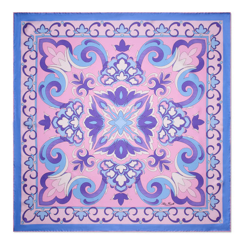 Foulard Sole di Sicilia Rosa e Azzurro Seta Twill
