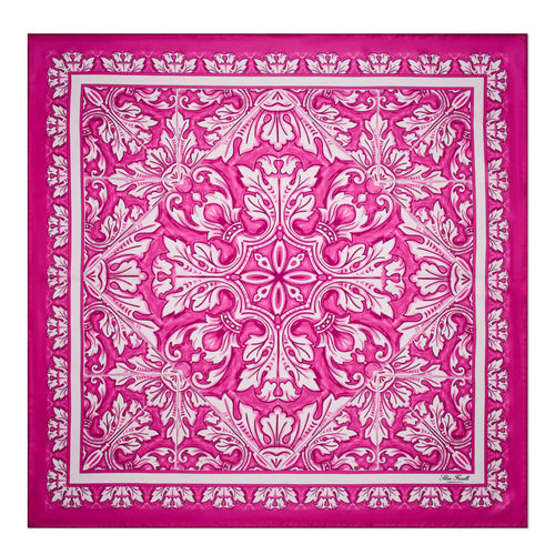 Foulard Fiore di Maiolica Fucsia e Bianco Seta Twill