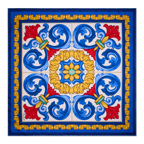 Foulard Santo Stefano Bianco Blu e Giallo Seta Twill