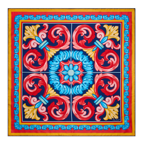 Foulard Santo Stefano Blu Rosso e Giallo Seta Twill