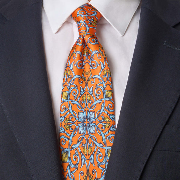 The Flower of Venice Orange Duchesse Silk Tie – Silvio Fiorello