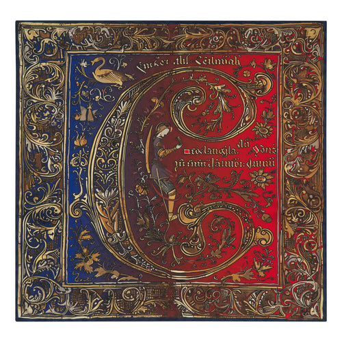 Medieval Monogram Letter C Red and Blue Silk Pocket Square