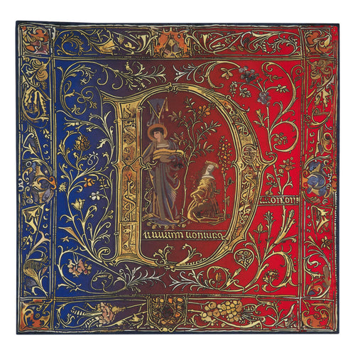 Pochette Monogramma Medievale Lettera D Rosso e Blu Seta