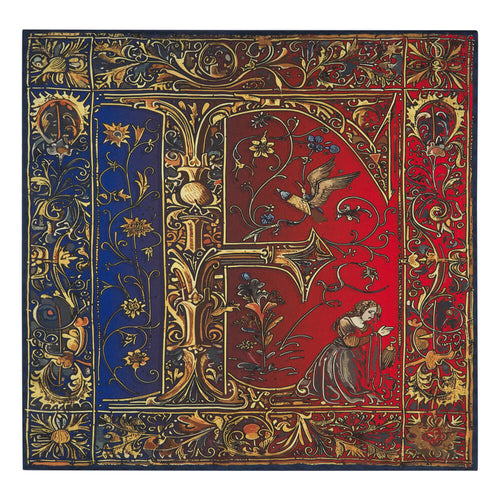 Medieval Monogram Letter F Red and Blue Silk Pocket Square