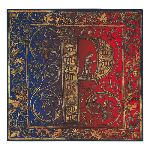 Medieval Monogram Letter P Red and Blue Silk Pocket Square