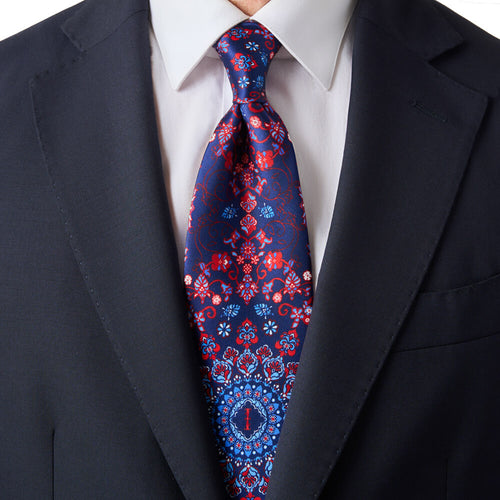 Cravatta Monogramma Regale I Blu e Rosso Seta Duchesse