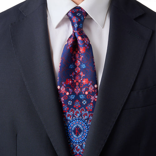 Cravatta Monogramma Regale K Blu e Rosso Seta Duchesse