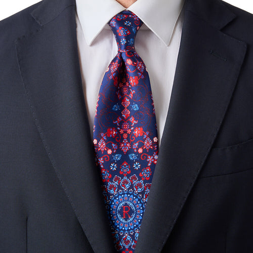 Royal Monogram R Blue and Red Duchesse Silk Tie