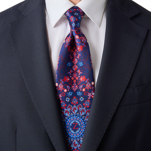 Royal Monogram Z Blue and Red Duchesse Silk Tie