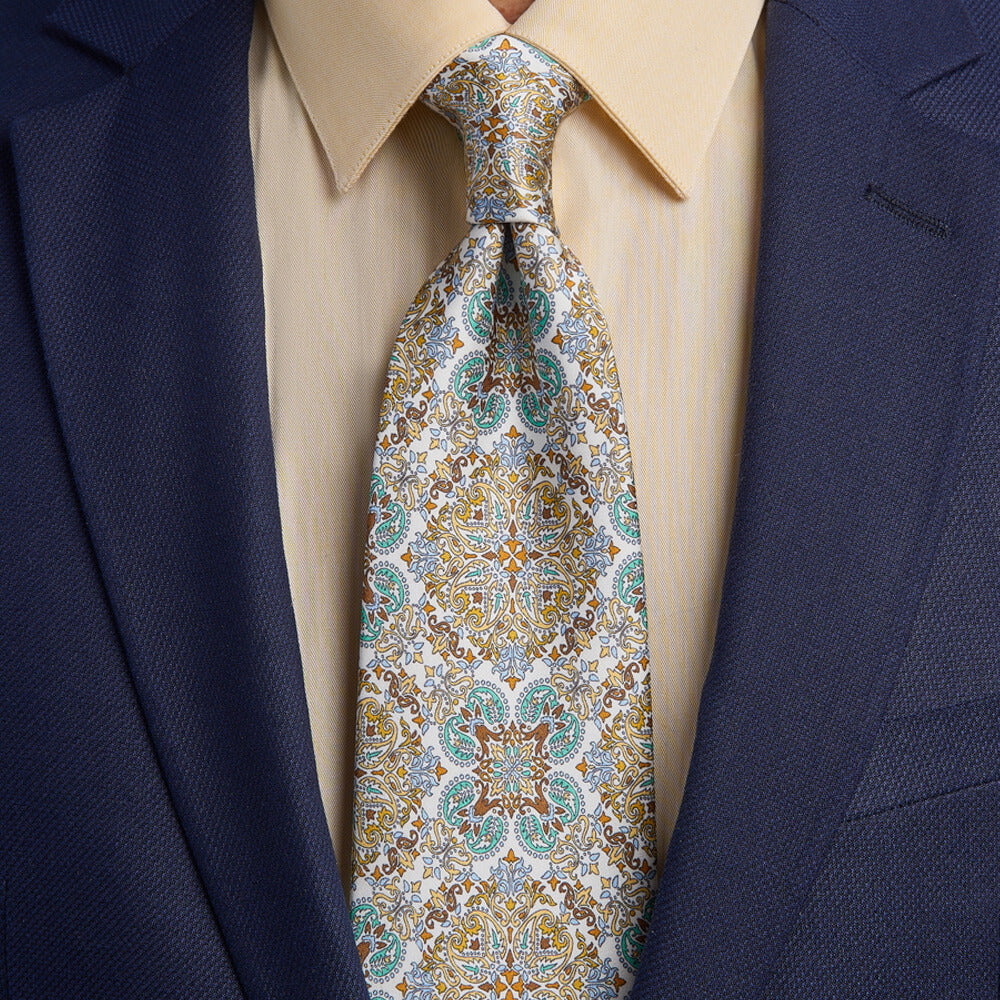 The Prince of Salina White Yellow and Green Duchesse Silk Tie Silvio Fiorello The Prince of Salina White Yellow and Green Duchesse Silk Tie Silvio Fiorello