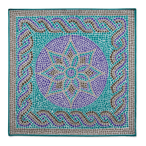 Roman Mosaic Green Silk Pocket Square