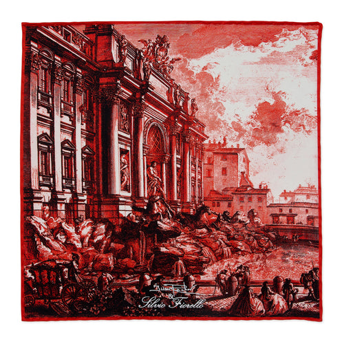 Trevi Fountain Red Silk Pocket Square