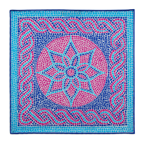 Roman Mosaic Fuchsia and Light Blue Silk Pocket Square