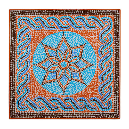 Roman Mosaic Orange and Light Blue Silk Pocket Square