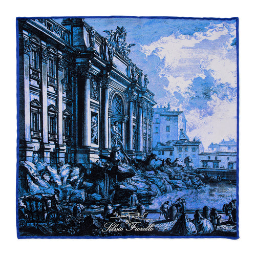Trevi Fountain Blue Silk Pocket Square