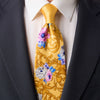 Ornamental Flowers Yellow Contrast Knot Silk Tie