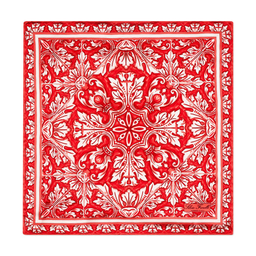 The Flower of Majolica Coral and White Silk Pocket Square