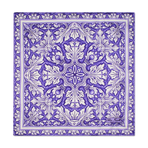 The Flower of Majolica Purple and White Silk Pocket Square