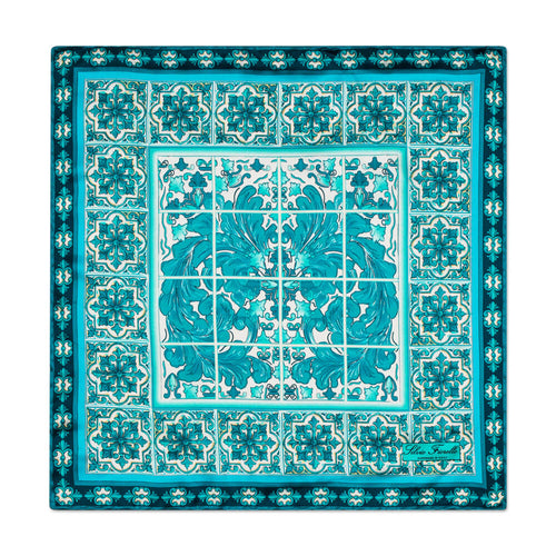Ceramic Art Green and White Silk Pocket Square