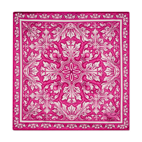 The Flower of Majolica Fuchsia and White Silk Pocket Square