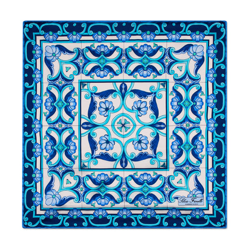 The Art of Caltagirone White and Light Blue Silk Pocket Square