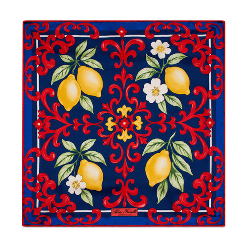 The Scent of Sicily Blue Orange Yellow Silk Pocket Square