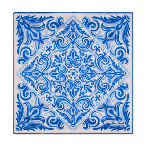 King of Ceramics Light Blue and White Silk Pocket Square