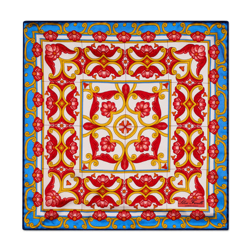 The Art of Caltagirone White Red Yellow Silk Pocket Square