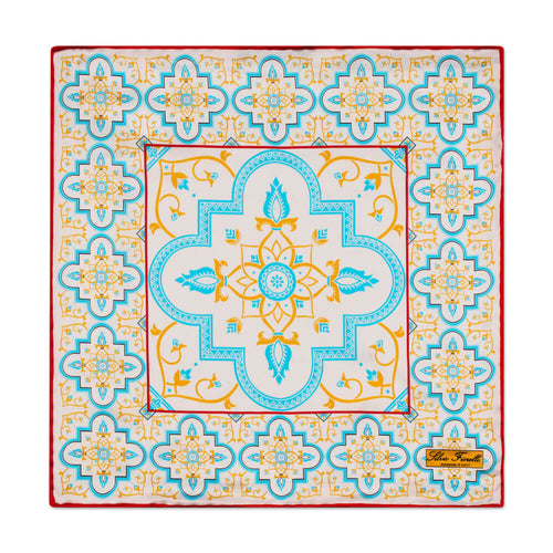 Santa Maria Tile White Yellow Silk Pocket Square