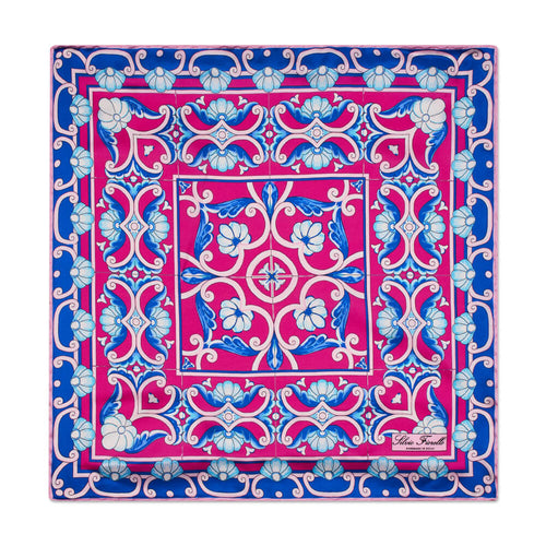The Art of Caltagirone Fuchsia and Light Blue Silk Pocket Square