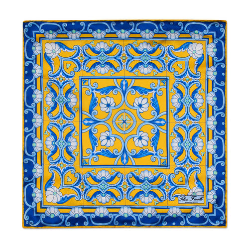 The Art of Caltagirone Yellow and Light Blue Silk Pocket Square