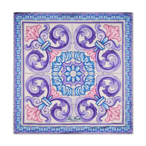 Santo Stefano White and Purple Silk Pocket Square