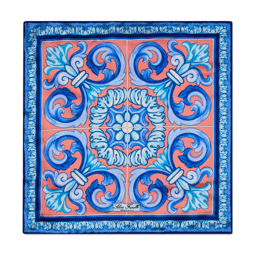 Santo Stefano Coral and Light Blue Silk Pocket Square