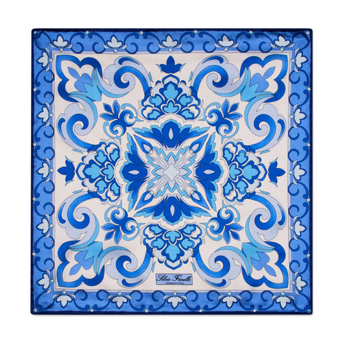 The Sun of Sicily White and Blue Silk Pocket Square