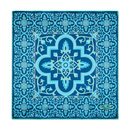 Santa Maria Tile Teal Silk Pocket Square