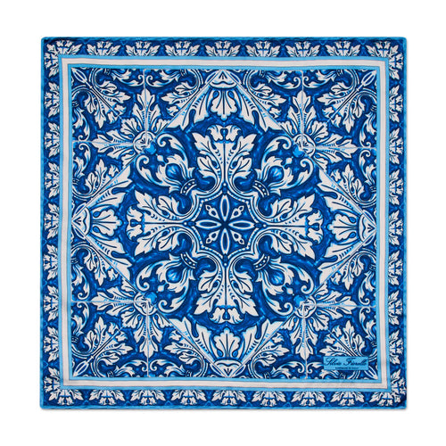 The Flower of Majolica Blue and White Silk Pocket Square