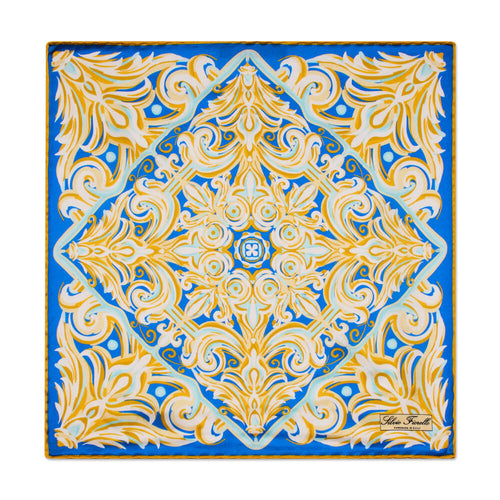 King of Ceramics Yellow and Blue Silk Pocket Square