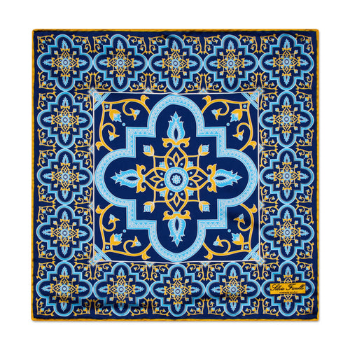 Santa Maria Tile Blue and Yellow Silk Pocket Square