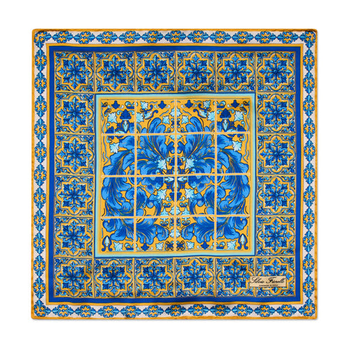 Ceramic Art Yellow and Blue Silk Pocket Square