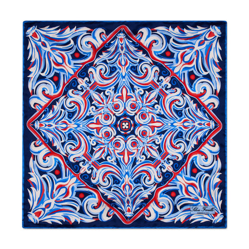 King of Ceramics Blue and Red Silk Pocket Square