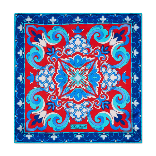 The Sun of Sicily Red and Light Blue Silk Pocket Square