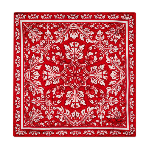 The Flower of Majolica Red and White Silk Pocket Square